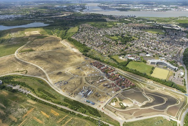 Drone aerial photograph of Ebbsfleet Garden City Development